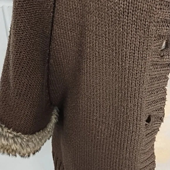 Daisy Fuentes Brown Button-up 3/4 Sleeve Faux Fur Trimmed Cardigan Jacket - Picture 16 of 17